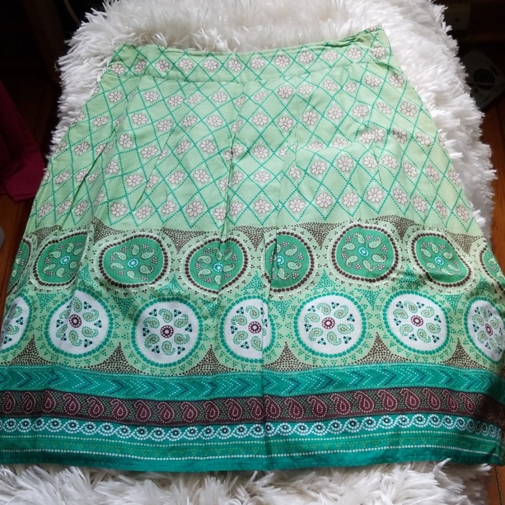Elementz Women's Midi Skirt Size M Green & Brown